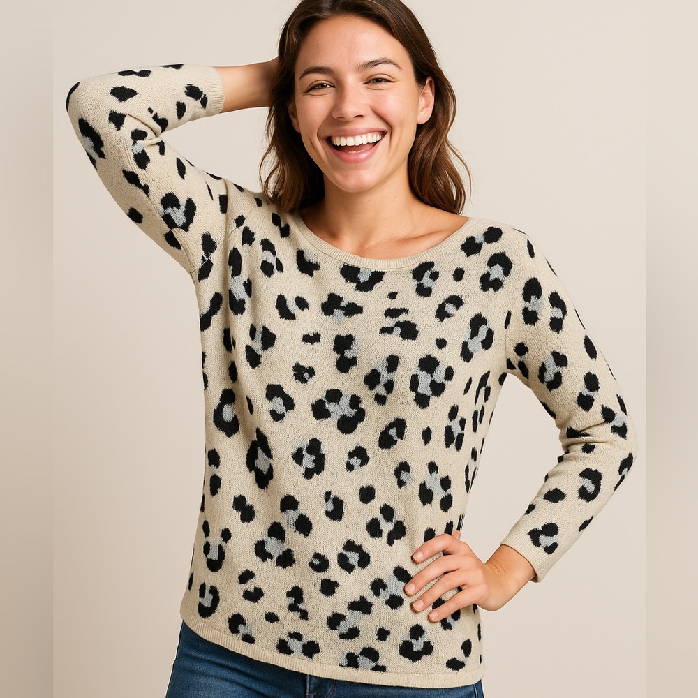 Chico’s Leopard Print Knit Sweater Top – Size 3 (US XL)